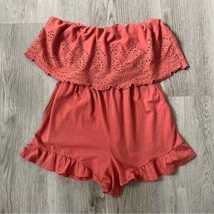 American Eagle Outfitters Women's Strapless Overlay Romper Orange